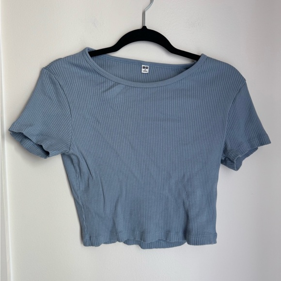 Uniqlo Tops - Uniqlo Blue Fitted Crop T-Shirt Short Sleeve